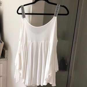 Off white Cold Shoulder Top w/ Embroidered Straps